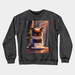 Cute Persian Exotic Shorthair Cat with a mug cup of morning coffee Crewneck Sweatshirt